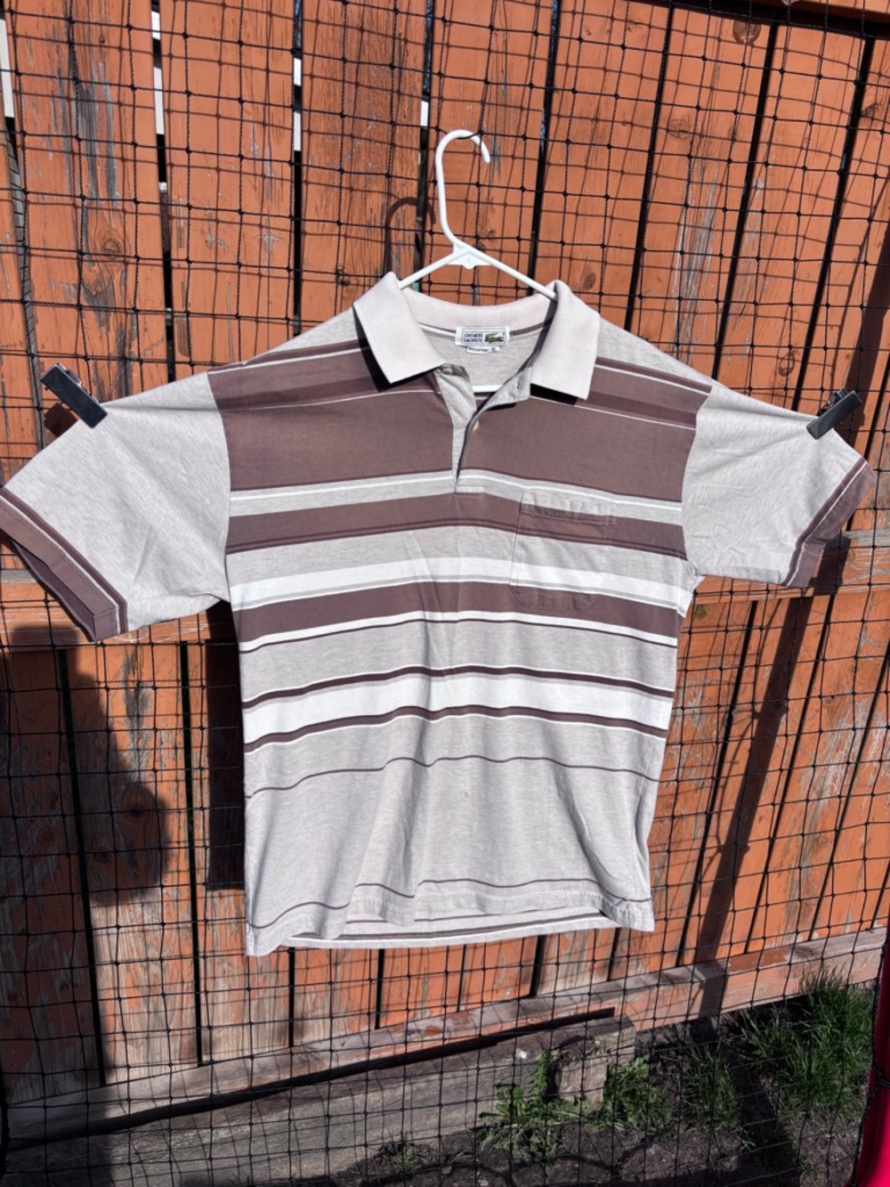 Lacoste Brown and Cream Striped Polo Shirt